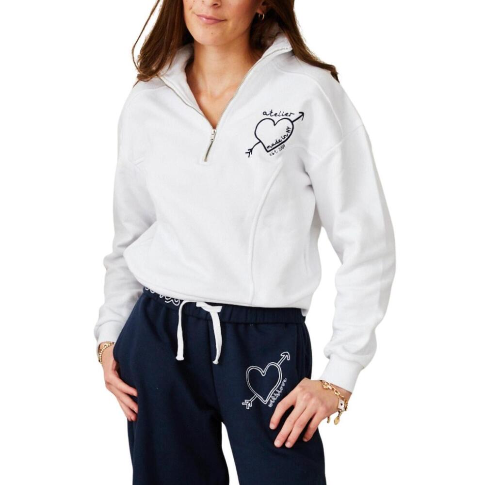 NEW THEME girls crosby half zip atelier sweatshirt in white